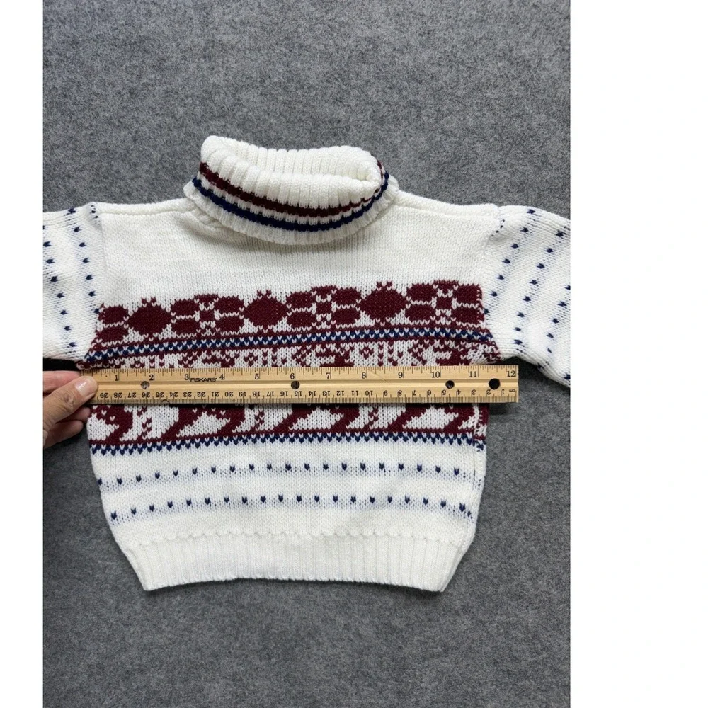 Vintage Babyfair Kids Reindeer Fair Isle Turtleneck Sweater White Size 3 Japan